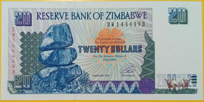 ZIMBABWE UNC 1997 $20 BANKNOTE