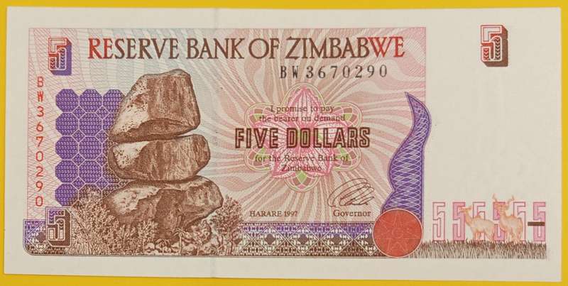 ZIMBABWE UNC 1997 $5 BANKNOTE