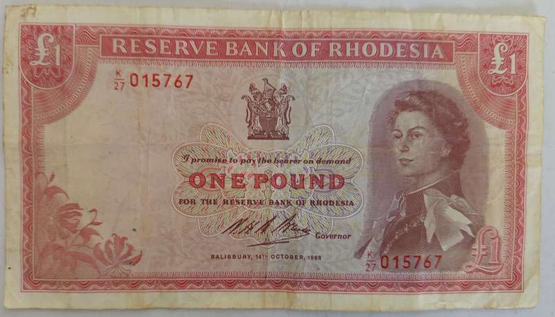 RHODESIA ONE POUND BANKNOTE 14-10-1968