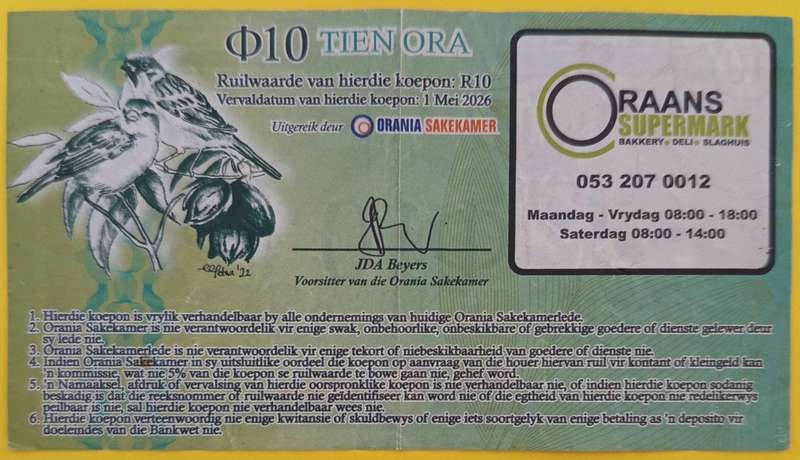ORANIA TEN ORA BANKNOTE
