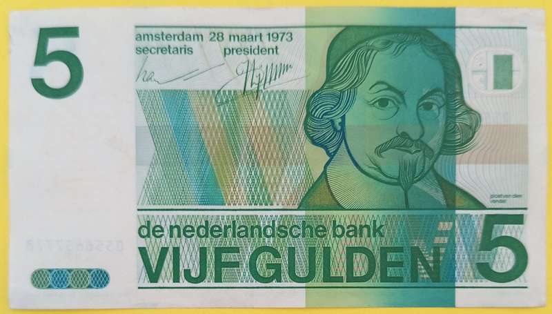 NEDERLAND 1973 5 GULDEN BANKNOTE