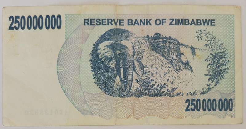ZIMBABWE $250 MILLION BEARER CHEQUE