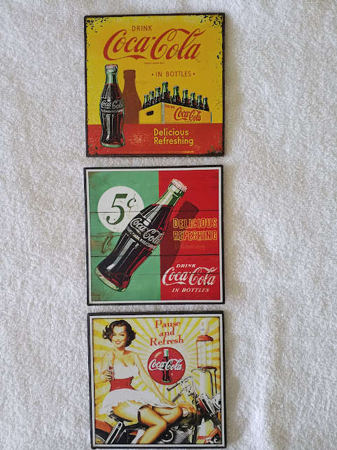 COCA-COLA, REPRODUCTION THEMED WOODEN SIGNS X 3 (SMALL)