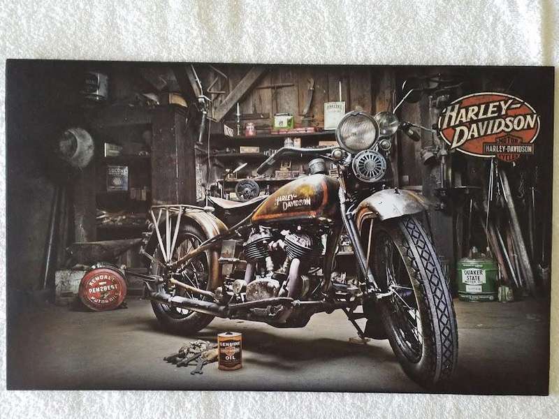 "HARLEY-DAVIDSON"-  HISTORIC MEMORABILIA THEMED - PRINT ON WOOD (LARGE)