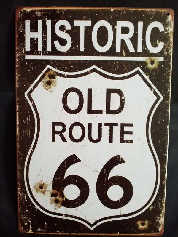 "HISTORIC ROUTE 66 THEMED"  REPRODUCTION - METAL HANGING SIGN (MEDIUM)