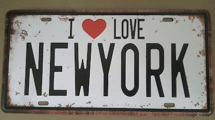 " I LOVE NEW YORK" MEMORABILIA - EMBOSSED METAL HANGING SIGN / NUMBER PLATE