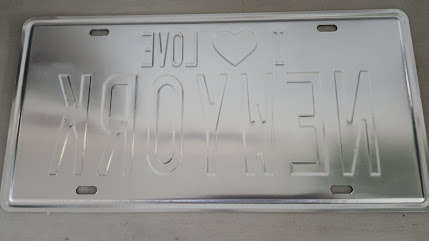 " I LOVE NEW YORK" MEMORABILIA - EMBOSSED METAL HANGING SIGN / NUMBER PLATE