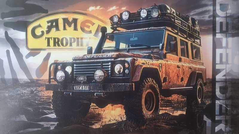 LAND ROVER DEFENDER "Camel Trophy Themed" - PRINT ON WOOD (LARGE)