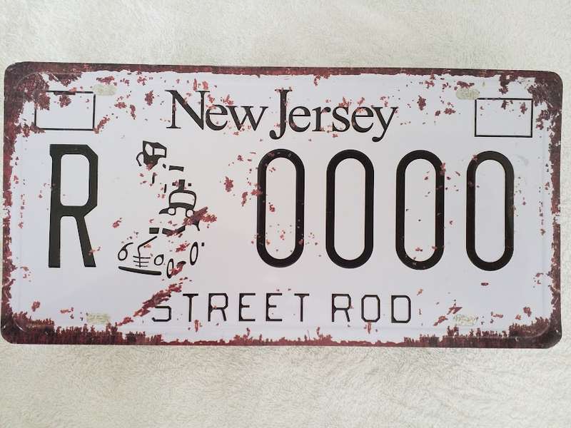 "NEW JERSEY" DECORATIVE REPRODUCTION, "VINTAGE THEMED" - EMBOSSED METAL HANGING SIGN "NUMBER PLATE"