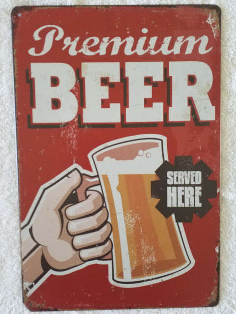 "PREMIUM BEER SERVED HERE" - DECORATIVE METAL HANGING SIGN (MEDIUM)