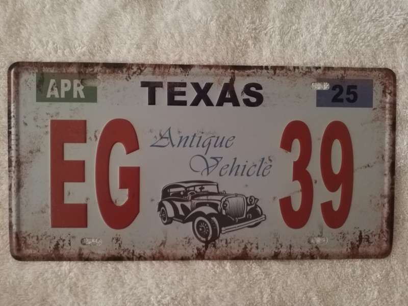 "TEXAS STATE MEMORABILIA" REPLICA - EMBOSSED METAL HANGIN SIGN "NUMBER PLATE"