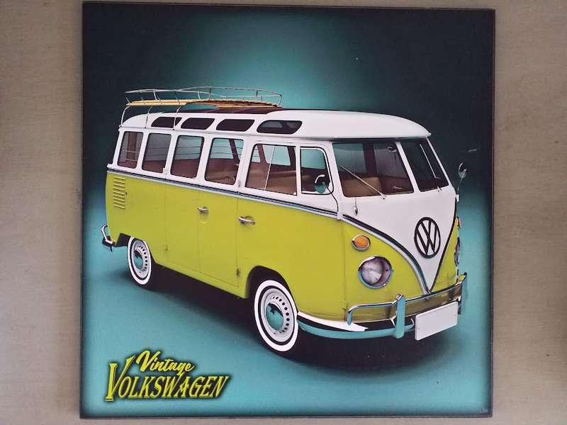 VINTAGE VOLKSWAGEN KOMBI, RARE SPLIT WINDOW & LIME GREEN - PRINT ON WOOD (MEDIUM)