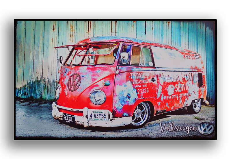 VINTAGE VW KOMBI THEMED PRINT ON WOOD (LARGE)