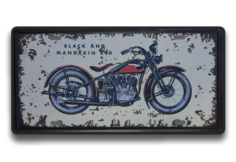 EMBOSSED METAL "Vintage Bike Themed" NUMBER PLATE