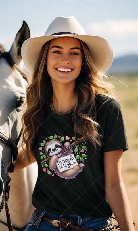 I'm Hanging Onto You - Kids & Adult Valentine Tshirt Sloth (Select Size at Checkout)