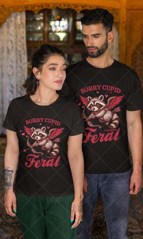 Sorry Cupid I've Been Feral - Kids & Adult Valentine Tshirt Sloth (Select Size at Checkout)