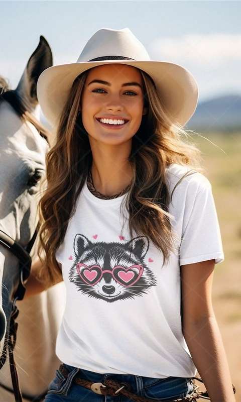 Raccoon with Pink Glasses  - Kids & Adult Valentine Tshirt Sloth (Select Size at Checkout)