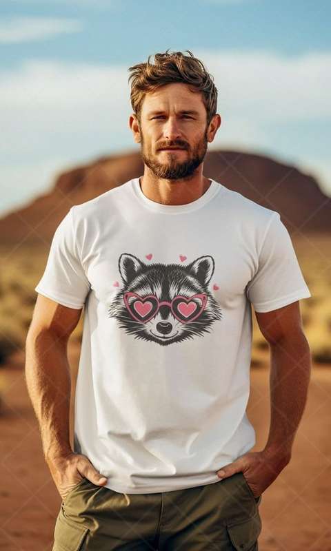 Raccoon with Pink Glasses  - Kids & Adult Valentine Tshirt Sloth (Select Size at Checkout)