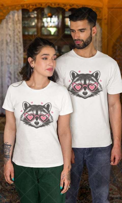 Raccoon with Pink Glasses  - Kids & Adult Valentine Tshirt Sloth (Select Size at Checkout)