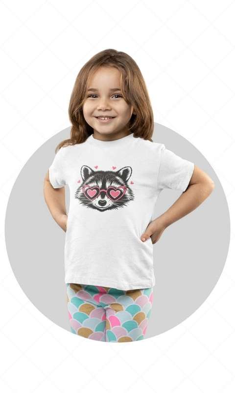 Raccoon with Pink Glasses  - Kids & Adult Valentine Tshirt Sloth (Select Size at Checkout)