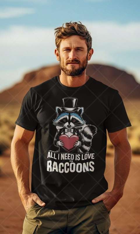 All I need is love and raccoons - Kids & Adult Valentine Tshirt Sloth (Select Size at Checkout)
