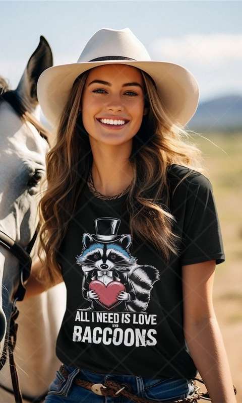All I need is love and raccoons - Kids & Adult Valentine Tshirt Sloth (Select Size at Checkout)