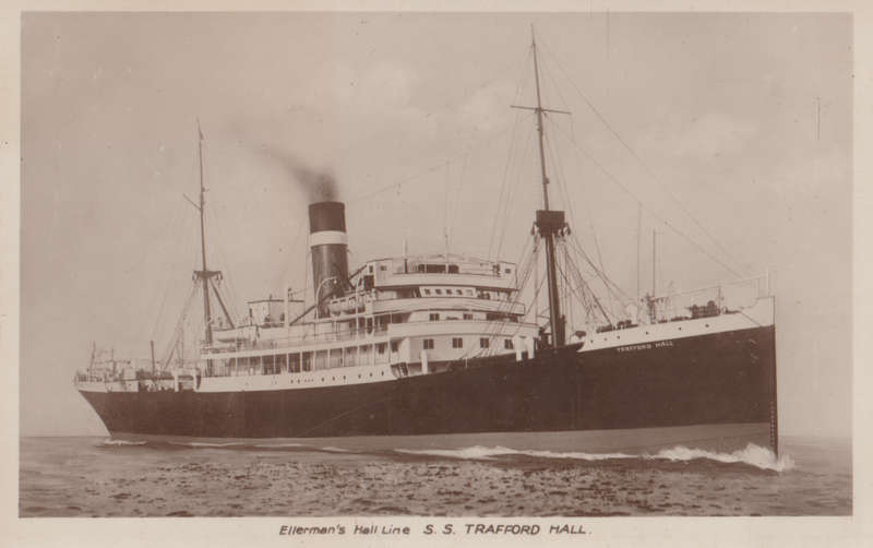 MINT REAL PHOTO POST CARD ELLERMANS HALL LINE SS TRAFFORD HALL
