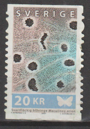 SWEDEN 2007 Winged Butterfly - True Blue  ULH SG 2501