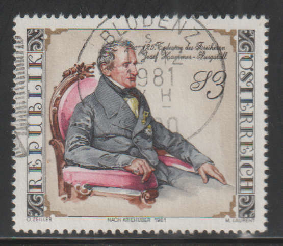 AUSTRIA 1981 The 125th Anniversary of the Death of Baron Joseph of Hammer-Purgstall UNH SG 1917