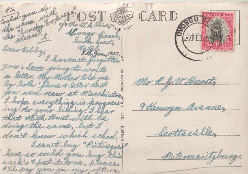 USED POST CARD UVONGO SA