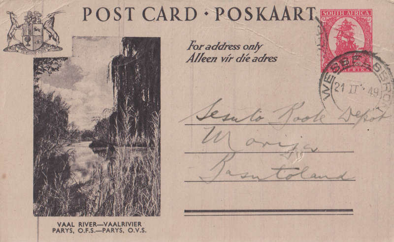 UNION PRE PAID POSTCARD VAAL RIVER