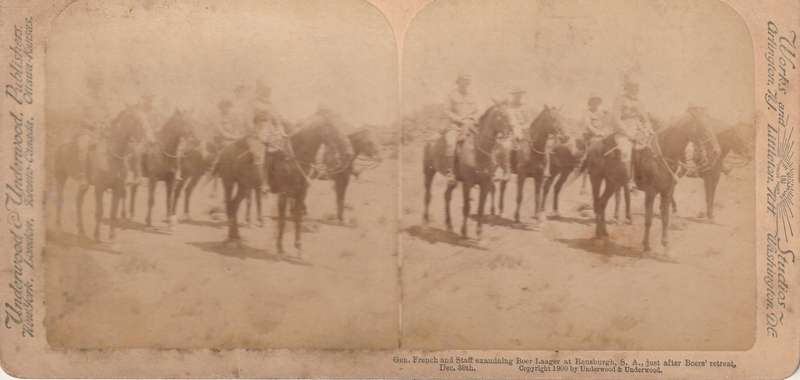 BOER WAR STEREOSCOPE GEN FRENCH AND STAFF EXAMINING BOER LAGER AT RENSBURG