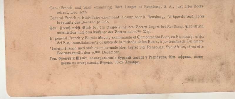 BOER WAR STEREOSCOPE GEN FRENCH AND STAFF EXAMINING BOER LAGER AT RENSBURG
