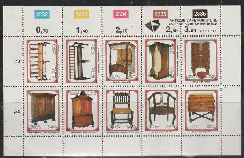 SOUTH AFRICA 1992 Antique Cape Furniture UMM SHEET SACC 767-77B