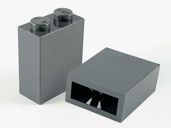 Lego (USED) ~ Brick 1 x 2 x 2 with Inside Axle Holder ~  DARK BLUEISH GRAY