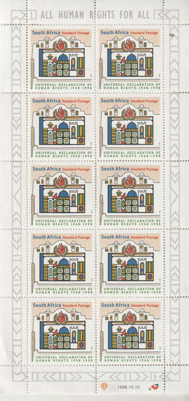 SOUTH AFRICA 1998 The 50th Anniversary of Universal Declaration of Human RightUMM SHEET SACC 1182