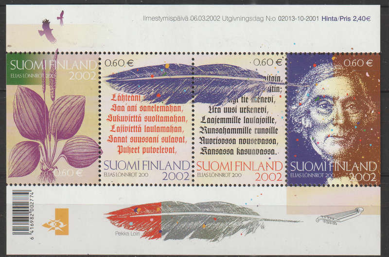 FINLAND 2002 The 200th Anniversary of the Birth of Elias Lonnrot UMM SG 1672