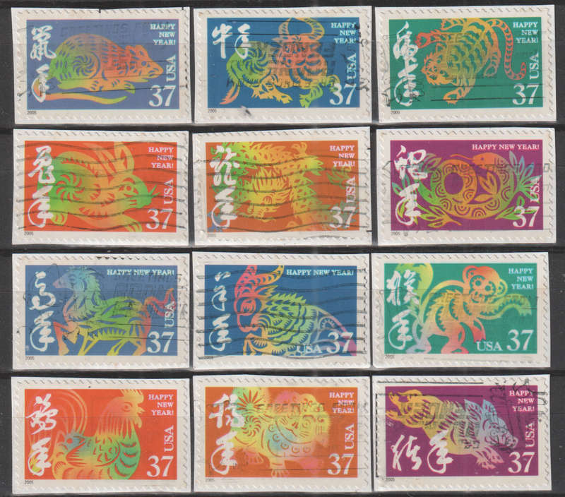 USA 2005 Chinese New Year - Self-Adhesive USED ON PAPER SG 4412 FULL SET