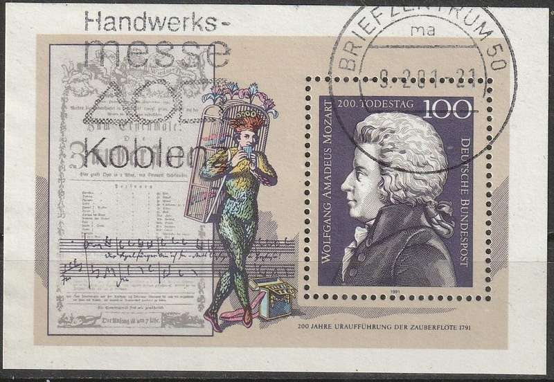 GERMANY 1991 The 200th Anniversary of the Death of Wolfgang Amedeus Mozart, Composer  UNH SG MS2433
