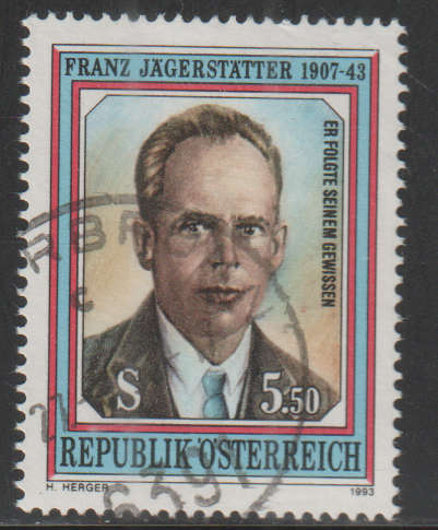 AUSTRIA 1993 The 50th Remembrance of the Death of Resistance Fighter Franz JaegerstaetterUNH SG 2353