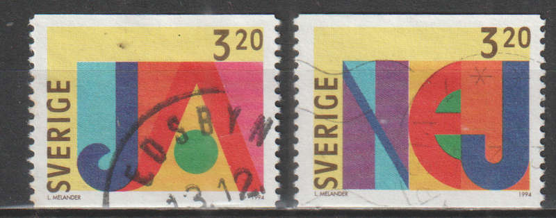 SWEDEN 1994 YES and NO Stamps ULH SG 1763/4