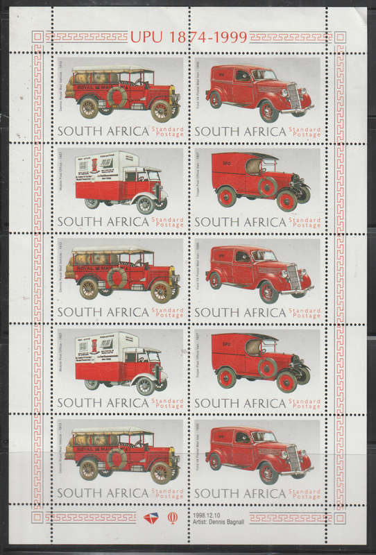 SOUTH AFRICA  1999 The 125th Anniversary of Universal Postal Union UMM SACC 1183-6 FULL SHEET
