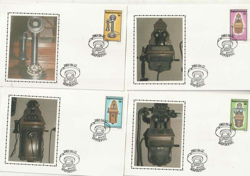Bophuthatswana SILK MAXI CARD POST CARD SET 1983 History of the Telephone