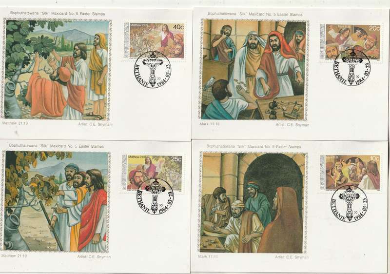 Bophuthatswana SILK MAXI CARD POST CARD SET 1984 Easter