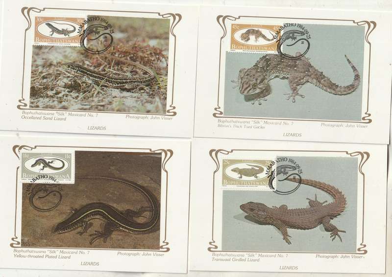 Bophuthatswana SILK MAXI CARD POST CARD SET 1984 Lizards