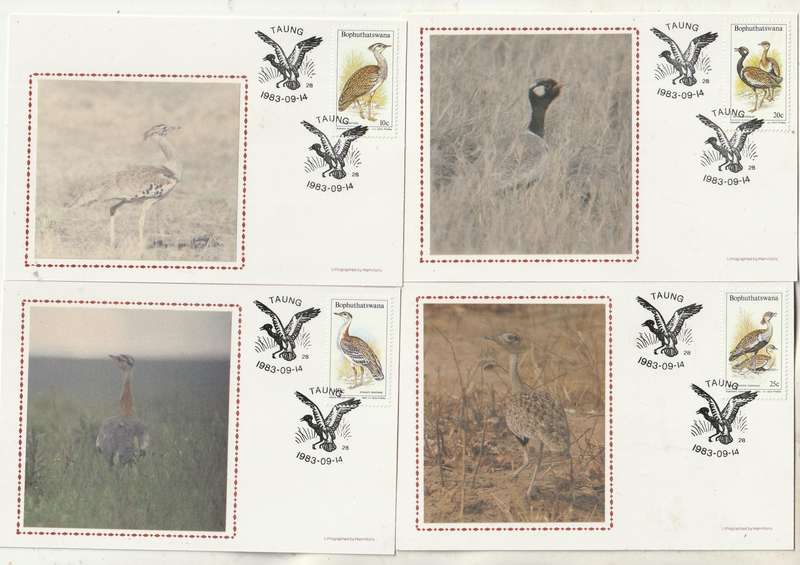 Bophuthatswana SILK MAXI CARD POST CARD SET 1983 Birds of the Veld