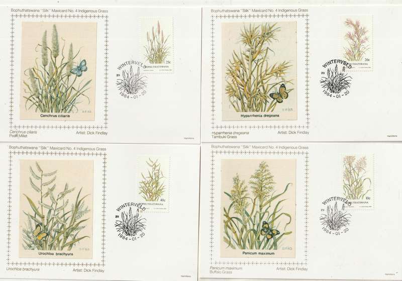 Bophuthatswana SILK MAXI CARD POST CARD SET  1984 Indigenous Grasses