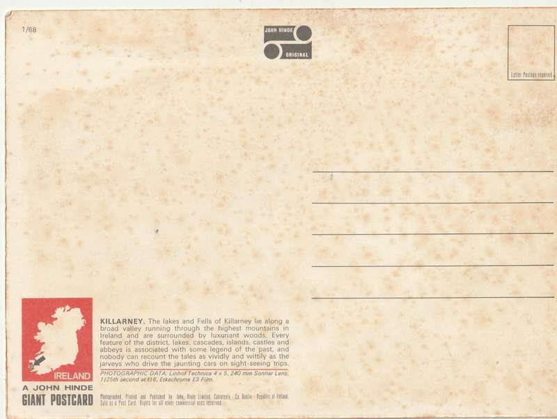 MINT GIANT POST CARD THE LAKES OF KILLARNEY IRELAND