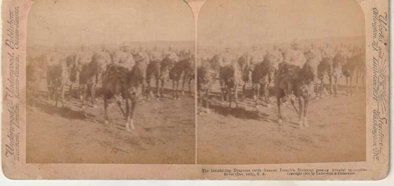 BOER WAR STEREOSCOPE THE INNISKILLING DRAGOONS GENERAL FRENCHS DIVISION PASSING ARUNDEL TO MODDER RI