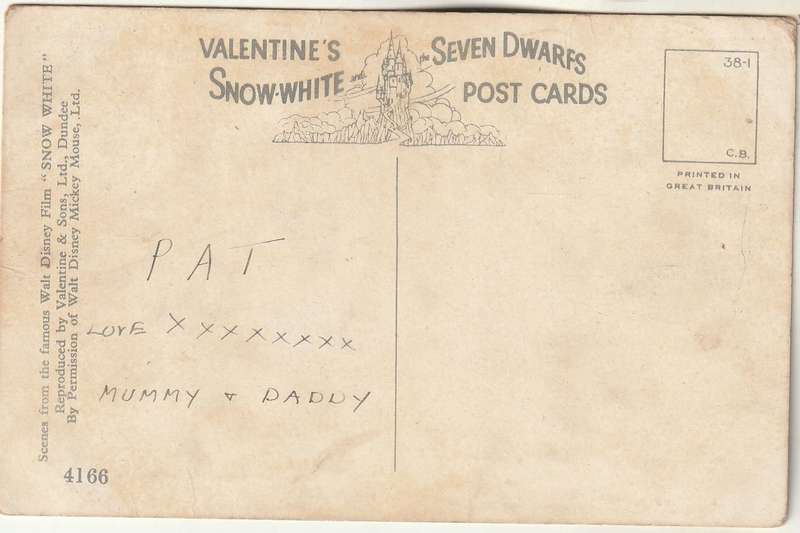 USED VALENTINES SNOW WHITE AND SEVEN DWARFS POST CARD